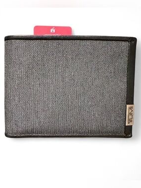 TUMI Alpha Gray Fabric Wallet with Black Trim